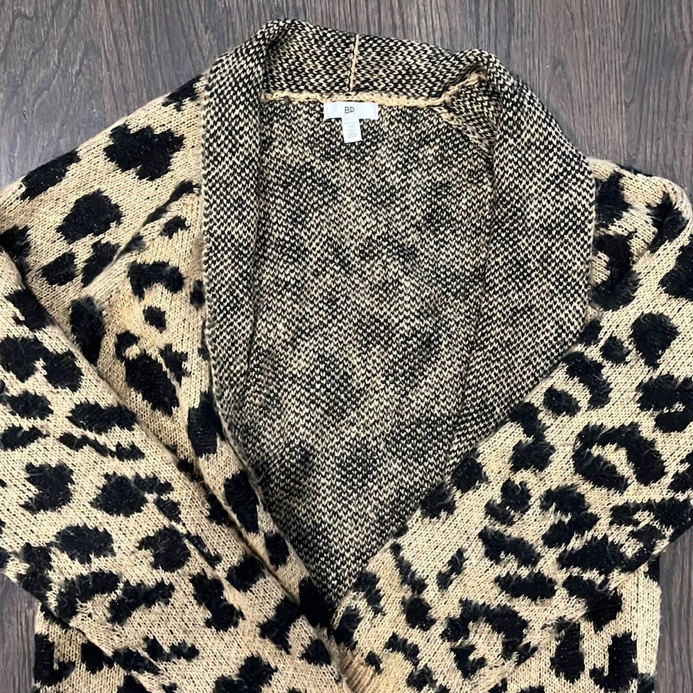 BP leopard long button down sweater